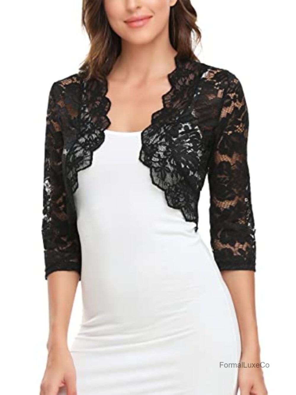 MISS MOLY 3/4 Sleeve Sheer Floral Lace Bolero Shrug Cardigan Women's Small